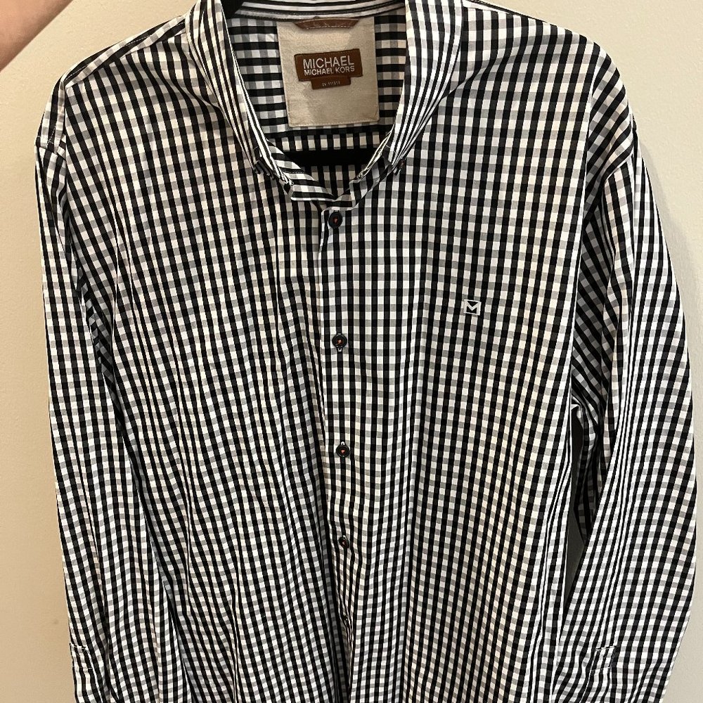 Mens Michael Kors Black and White Button Down Size Large